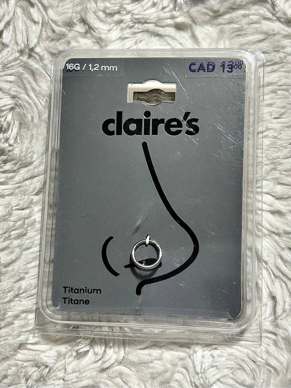 Lot of 3 claire's Titanium Nose Ring 16G 1.2mm Silver NWT